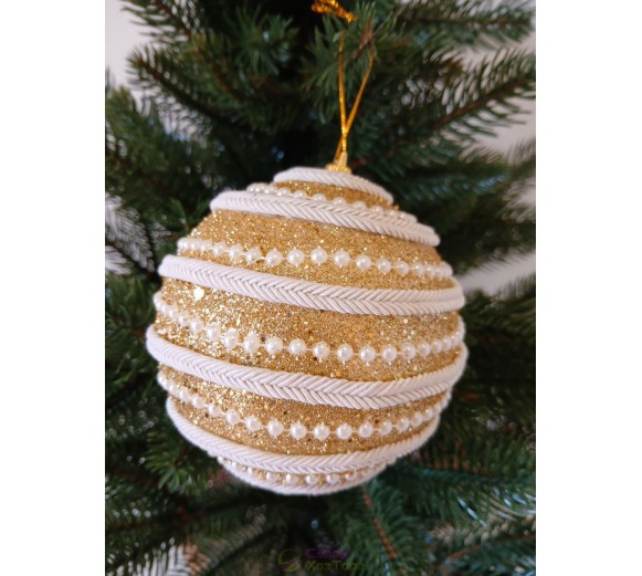 Новорічні кулі золоті з намистинами Ø100мм, ціна за набір 2 шт (SH224)